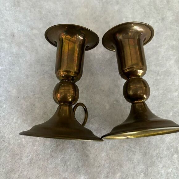 Vintage 3 1/4” Lightweight Brass Candlesticks -2 - Picture 4 of 6